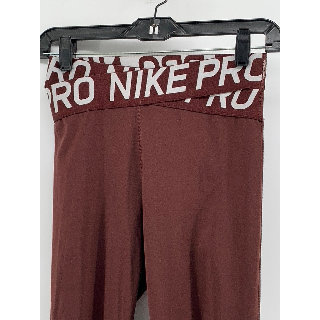 NIKE PRO Women's Brown Intertwist Logo High-Rise Leggings SZ S