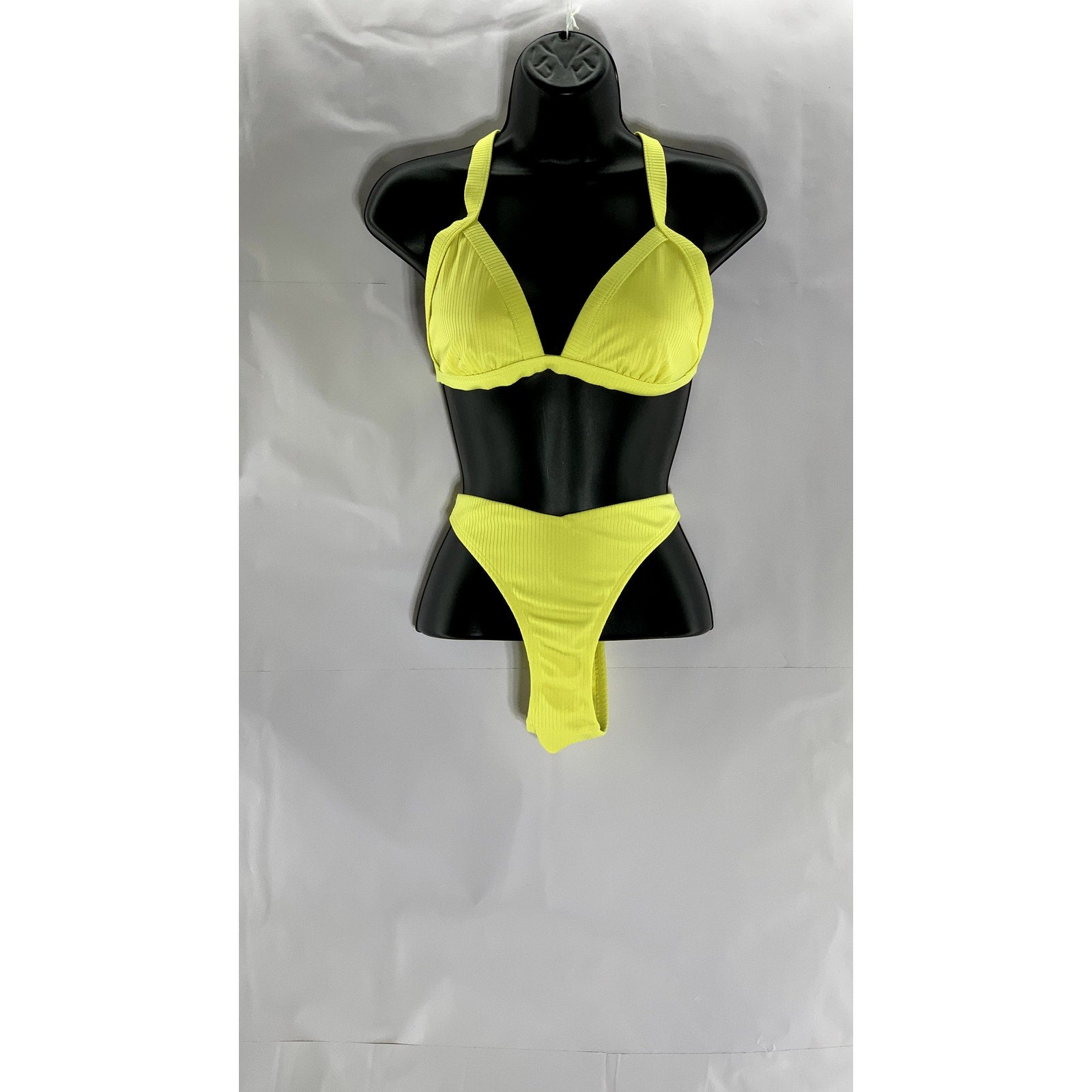XHILARATION Women's Yellow Wide-Rib Cross-Back Cheeky Bikini Set SZ M