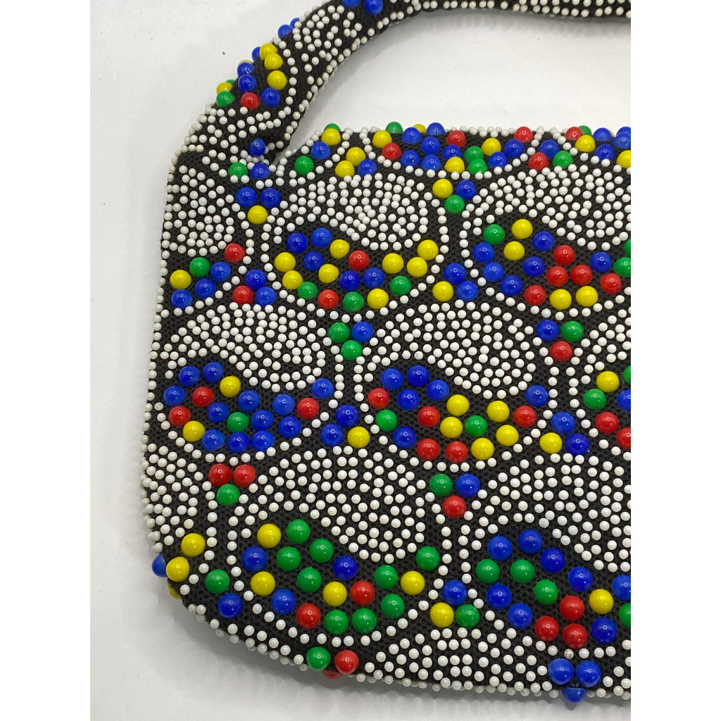 UNBRANDED Women's Vintage Black-Multi Beaded Rainbow Ying-Yang Handbag