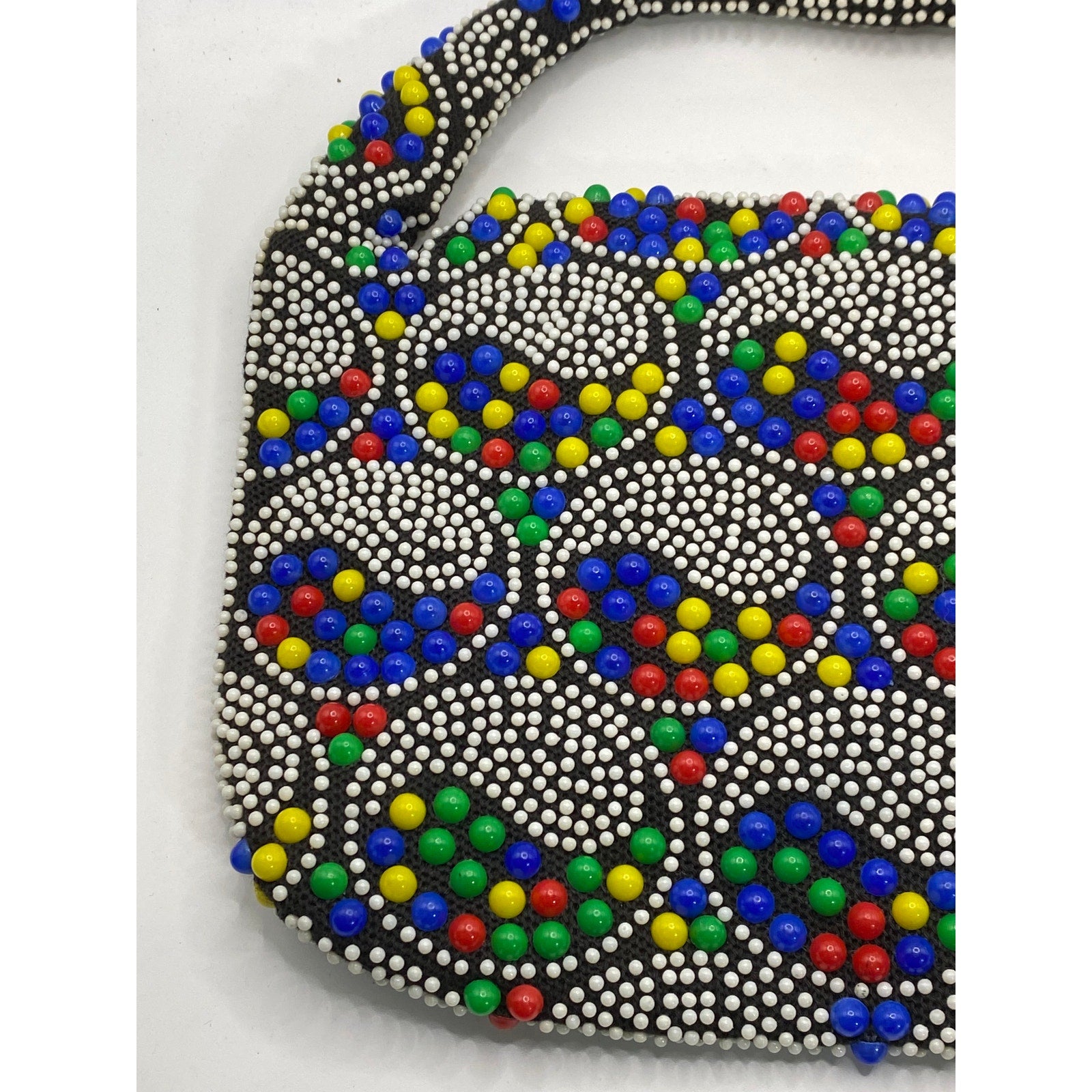 UNBRANDED Women's Vintage Black-Multi Beaded Rainbow Ying-Yang Handbag
