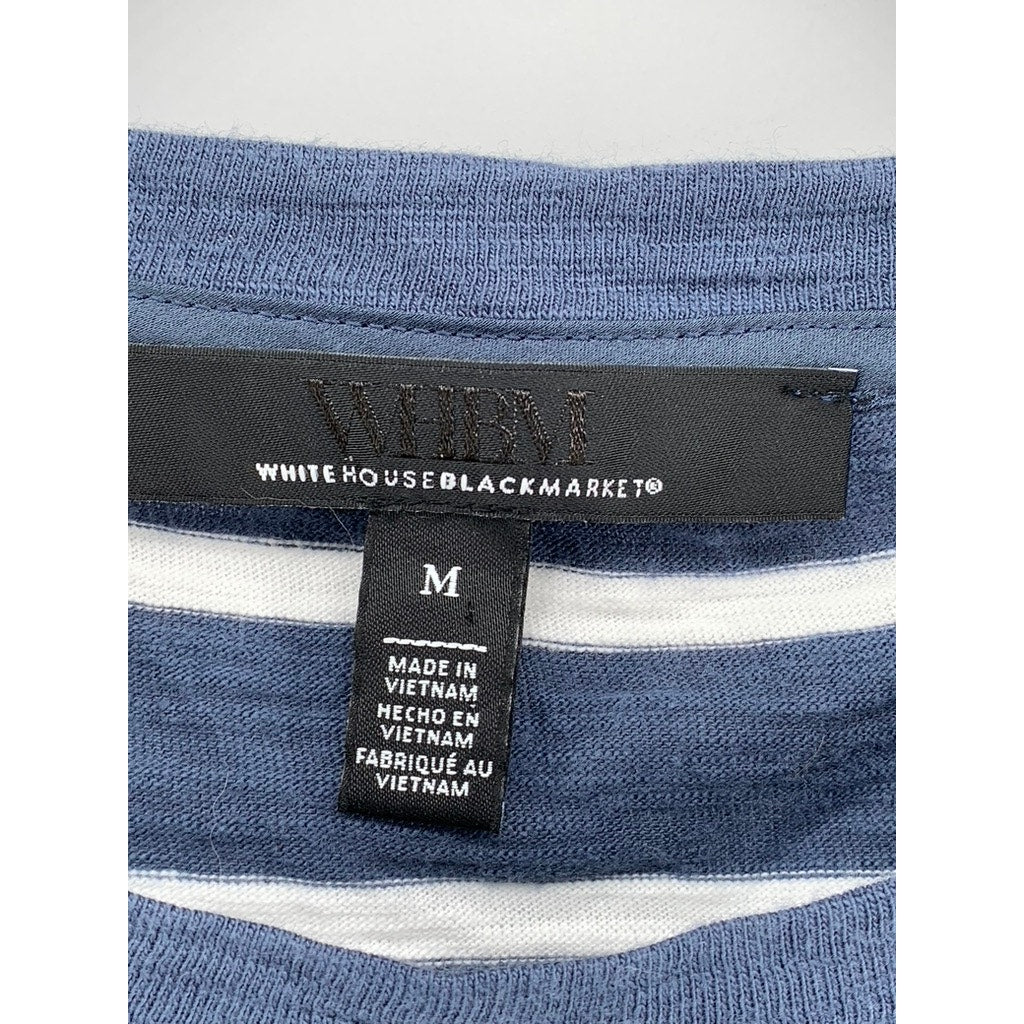 WHITE HOUSE BLACK MARKET Women's Blue-White Striped Long Sleeve Top SZ M