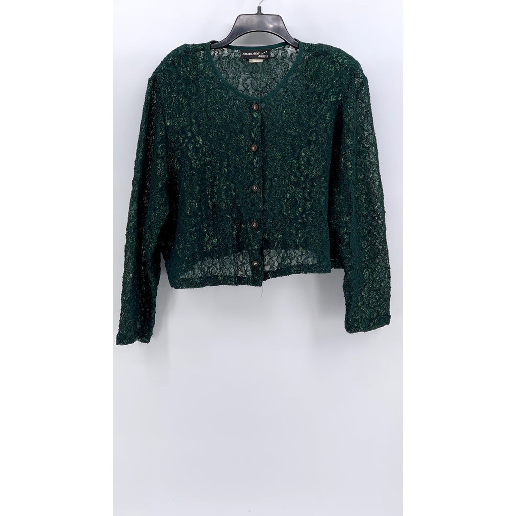 SHARADE NITES Women's Vintage Plus Dark Green Floral Lace Cardigan SZ 20W