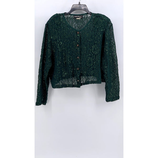 SHARADE NITES Women's Vintage Plus Dark Green Floral Lace Cardigan SZ 20W