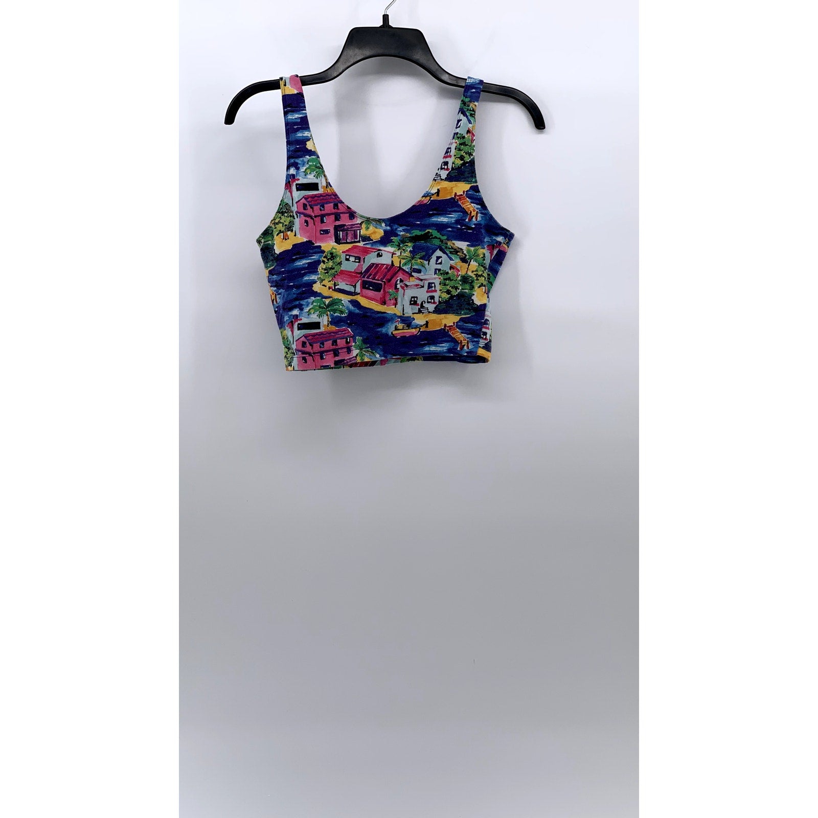 UNBRANDED Women's Blue-Multi Printed Scoop-Neck Cropped Tank Top SZ M