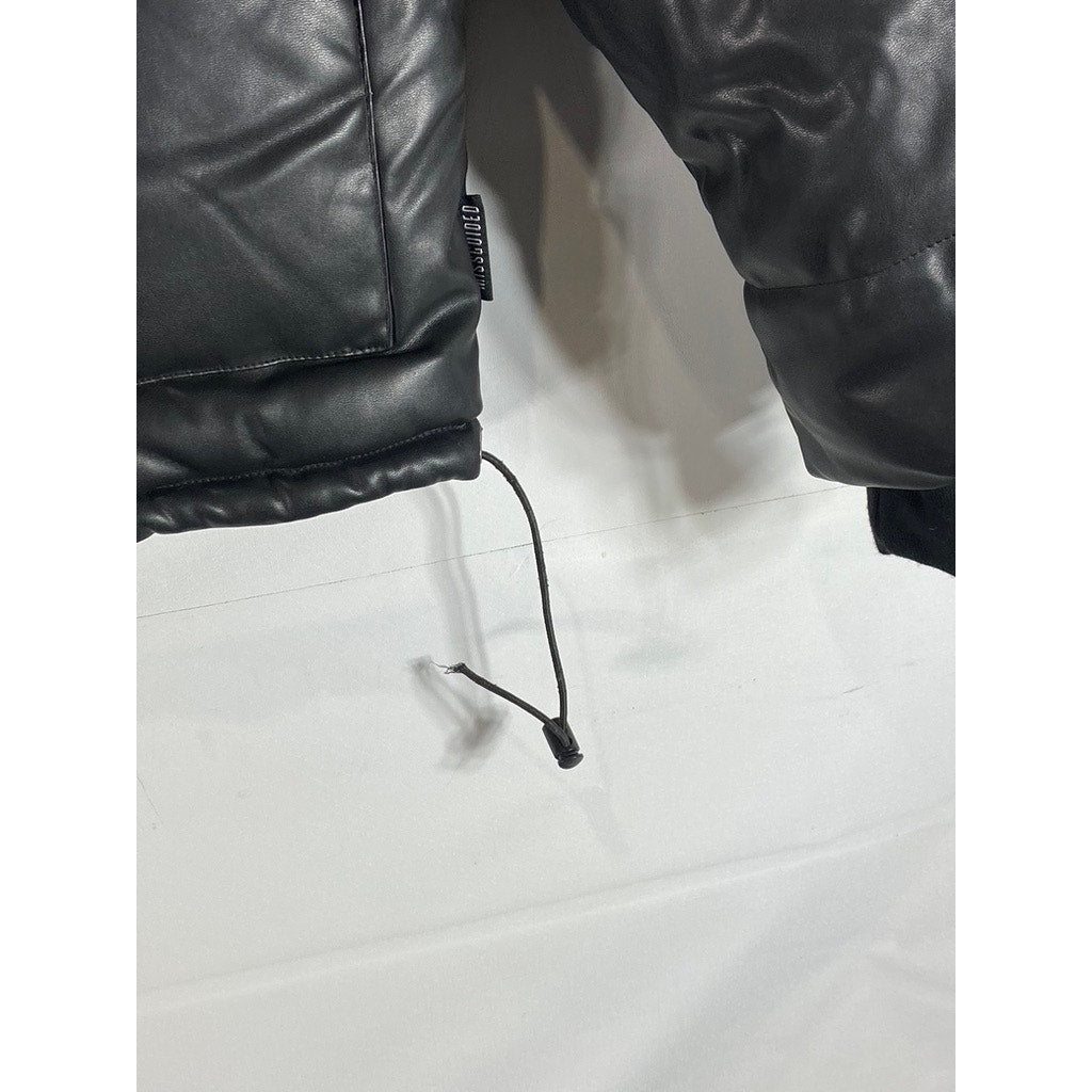 MISSGUIDED Women's Black Faux-Leather Mock-Neck Double-Closure Puffer Jacket SZ2