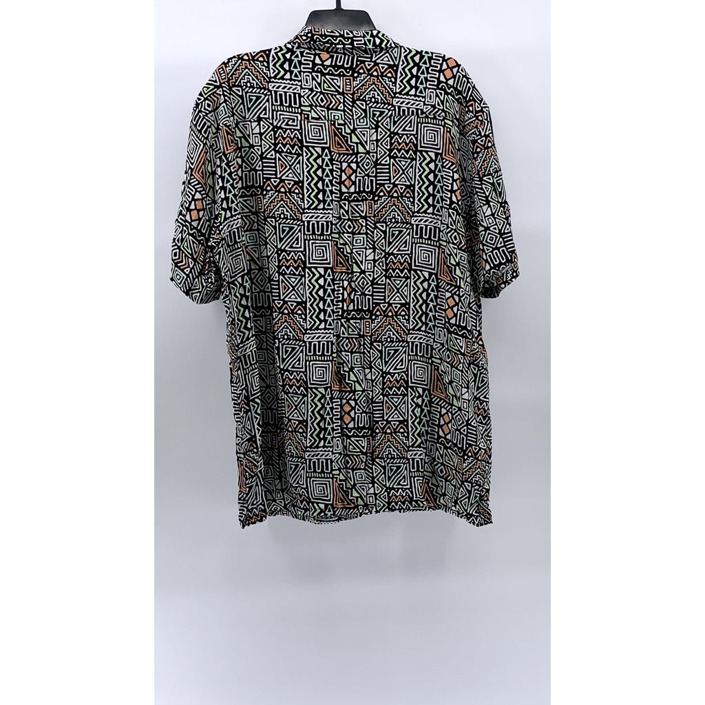 PACSUN Men’s Black-Multi Aztec Button-Up Regular-Fit Short Sleeve Shirt SZ L