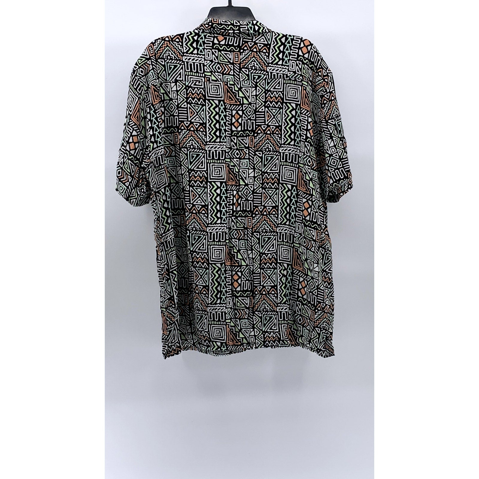 PACSUN Men’s Black-Multi Aztec Button-Up Regular-Fit Short Sleeve Shirt SZ L