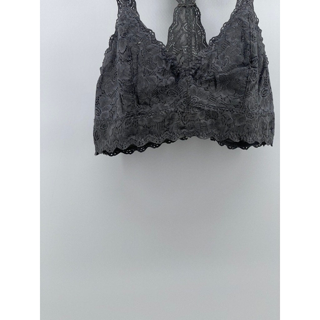 FELINA Lingerie Women's Charcoal Lace-Mesh Racerback V-Neck Bralette SZ M