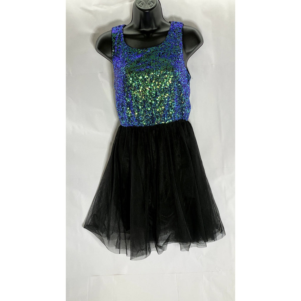 DIVIDED BY H&M Women's Blue/Black Sequin Embellished Crewneck Tulle Dress SZ 6
