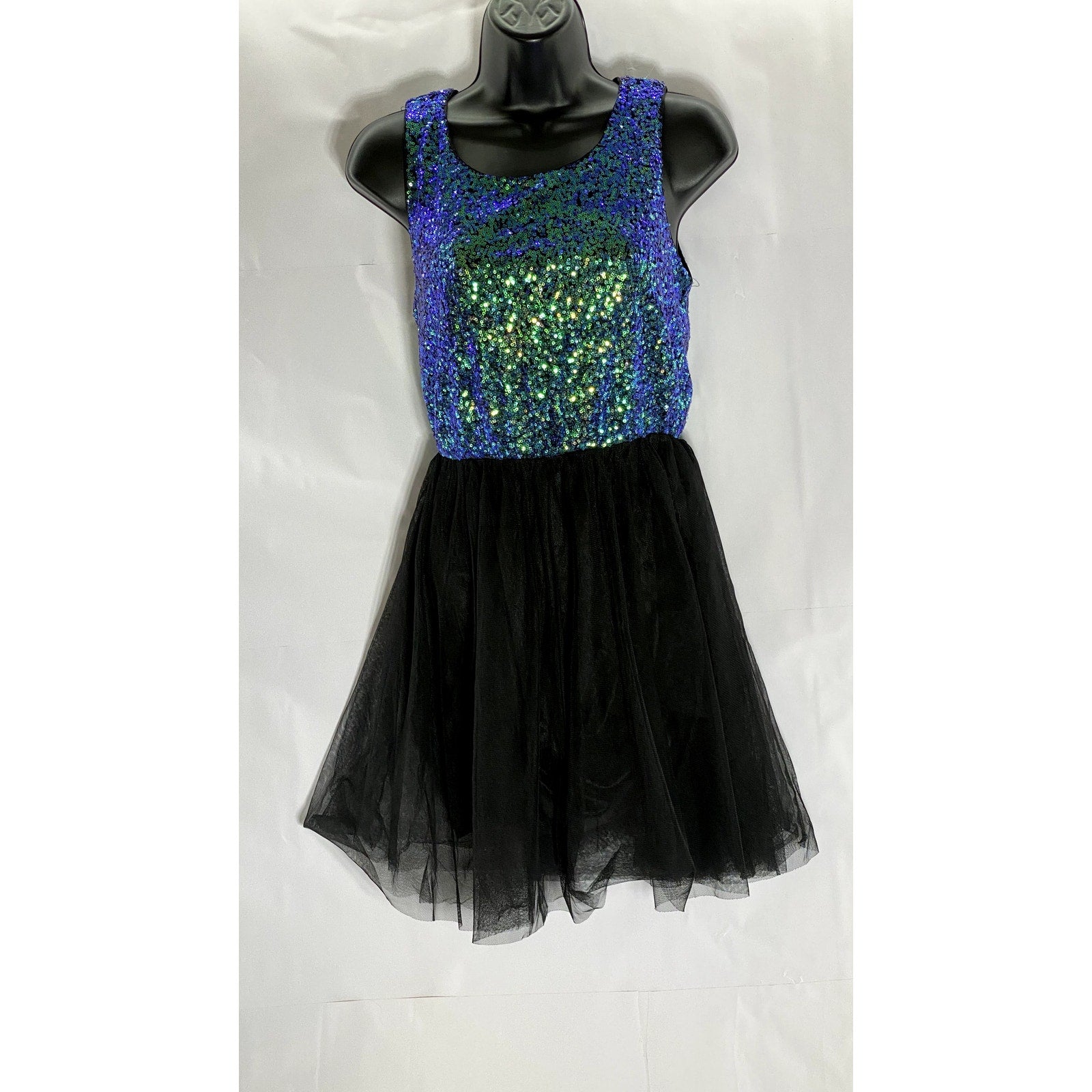 DIVIDED BY H&M Women's Blue/Black Sequin Embellished Crewneck Tulle Dress SZ 6