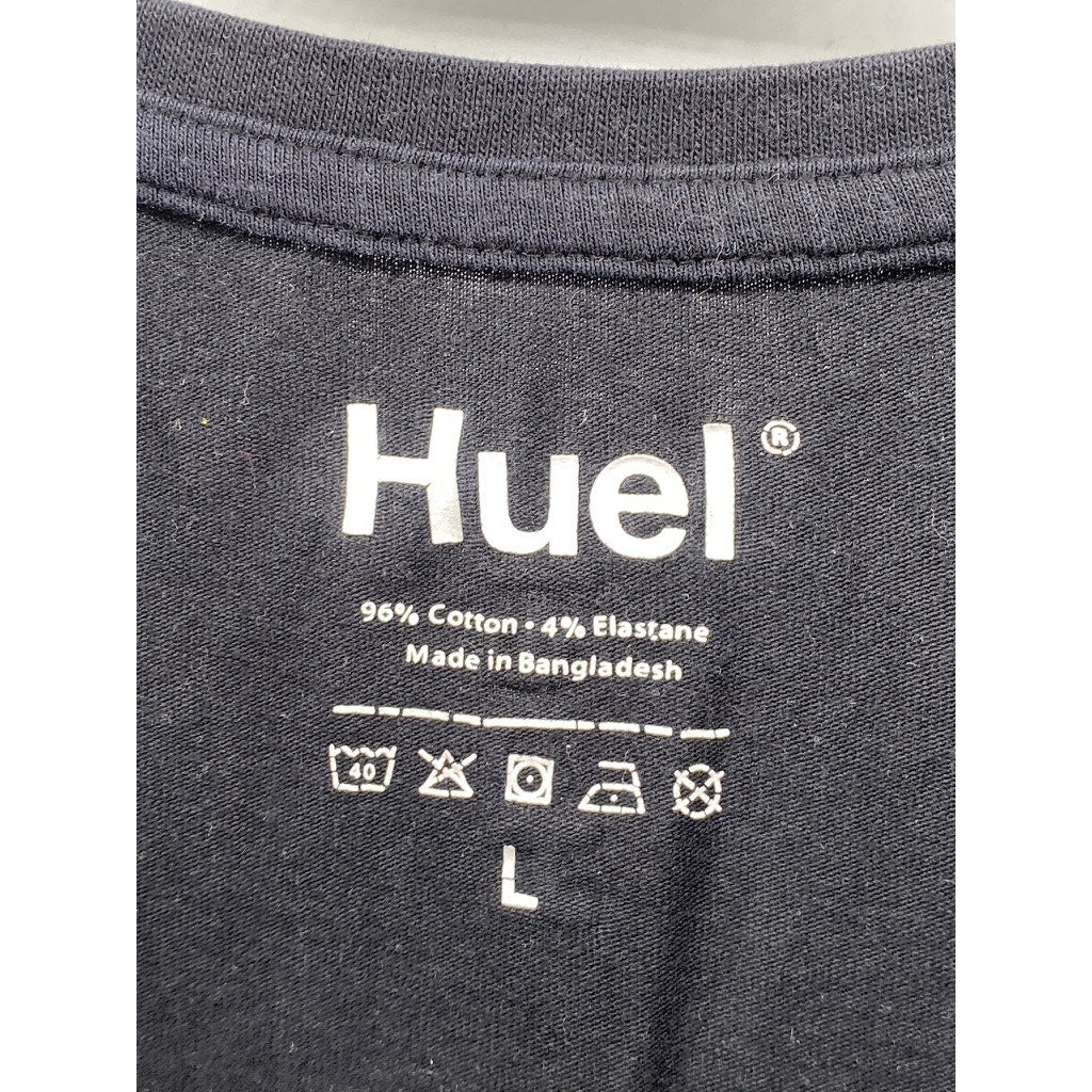 HUEL Men’s Black Logo Crewneck Regular-Fit Short Sleeve Casual T-Shirt SZ L