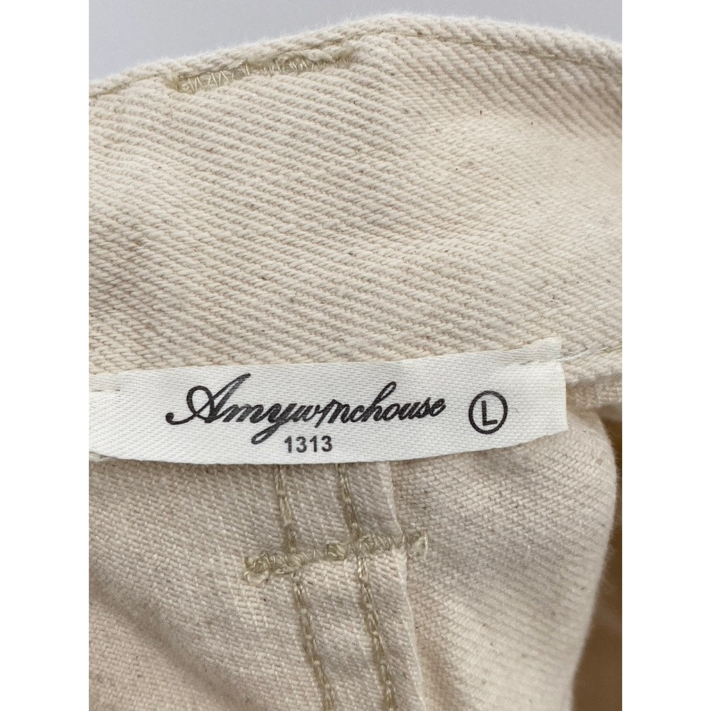 AMYWINEHOUSE Women's Beige Denim Relaxed-Fit Baggy Carpenter Pants SZ L