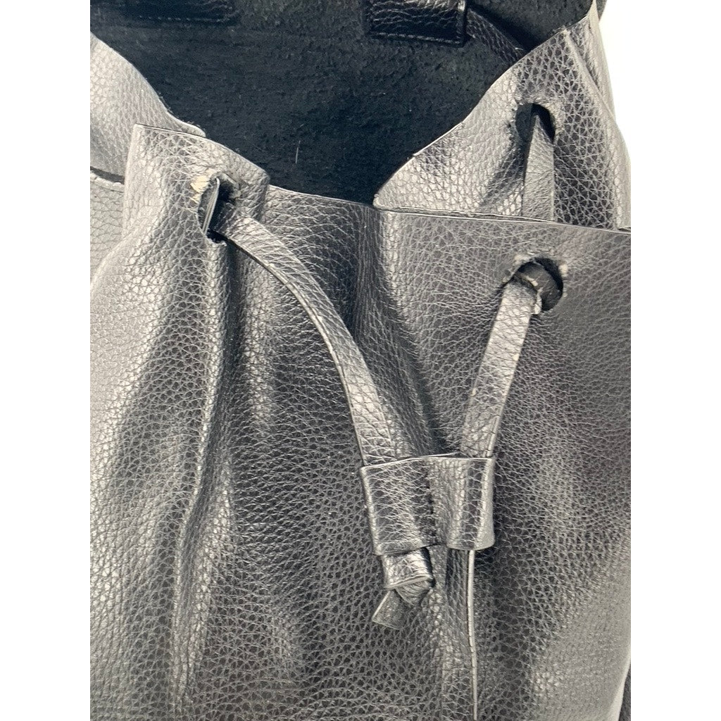 ZARA Women's Black Faux Leather Flap Drawstring Backpack