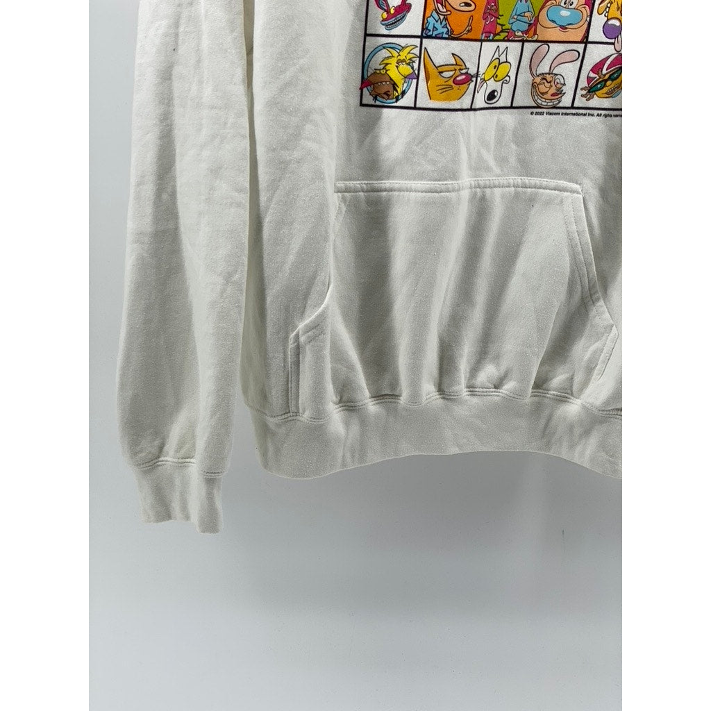 GILDAN Unisex Adult White Nickelodeon Character Box Long Sleeve Hoodie SZ L