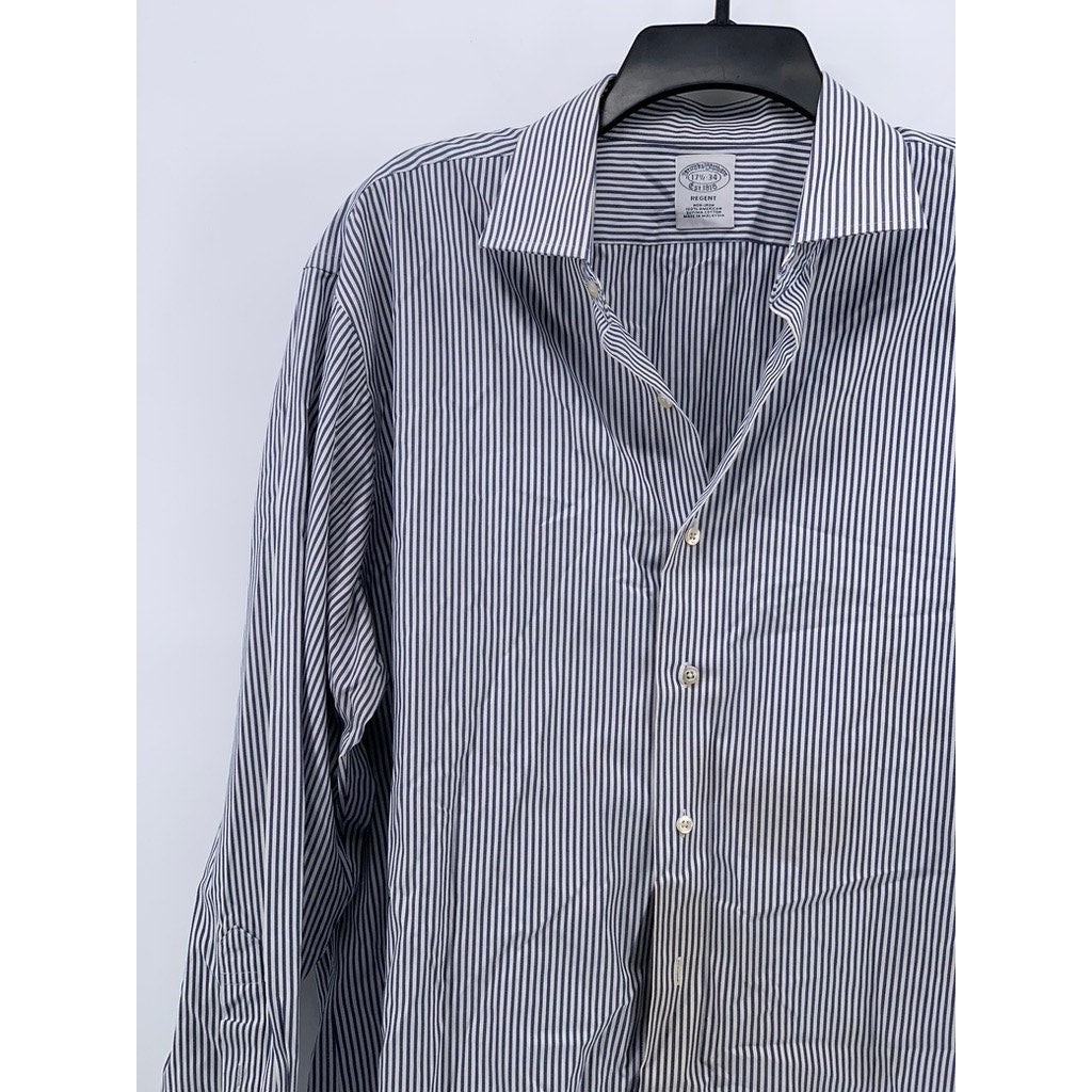 BROOKS BROTHERS Men's Blue-White Striped Button-up Long Sleeve Shirt SZ 17.5-34