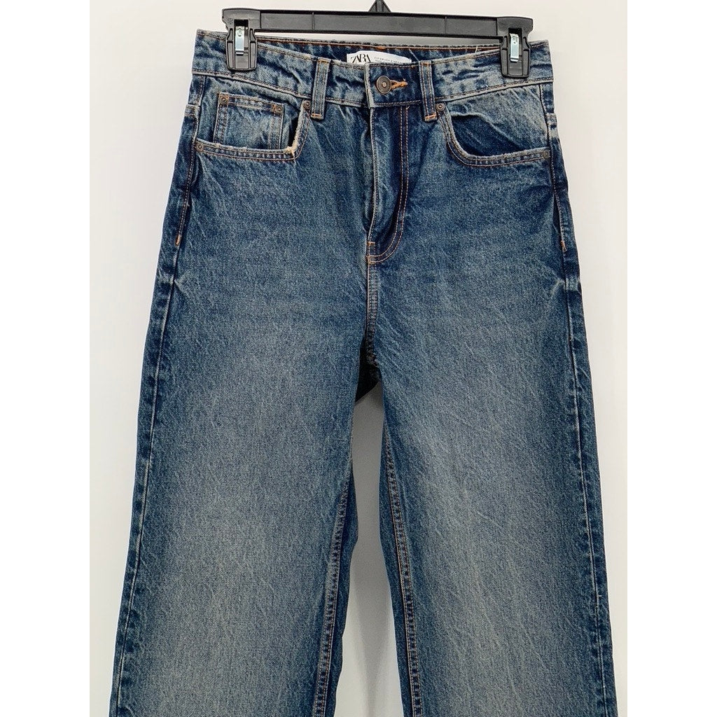 ZARA Women's Dark Blue High-Rise Straight-Leg Regular-Fit Five-Pocket Jeans SZ 2