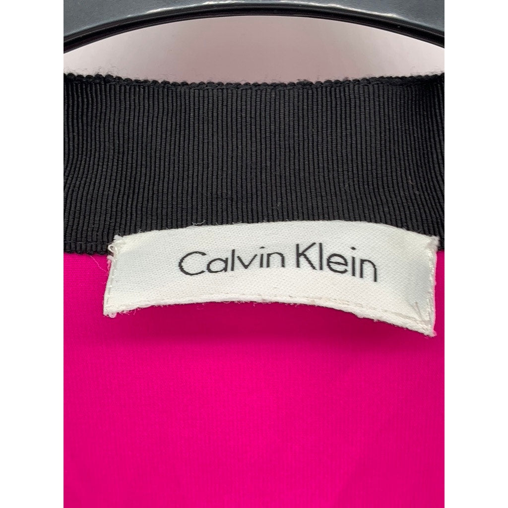 CALVIN KLEIN Women's Magenta V-Neck Long Sleeve Top SZ M