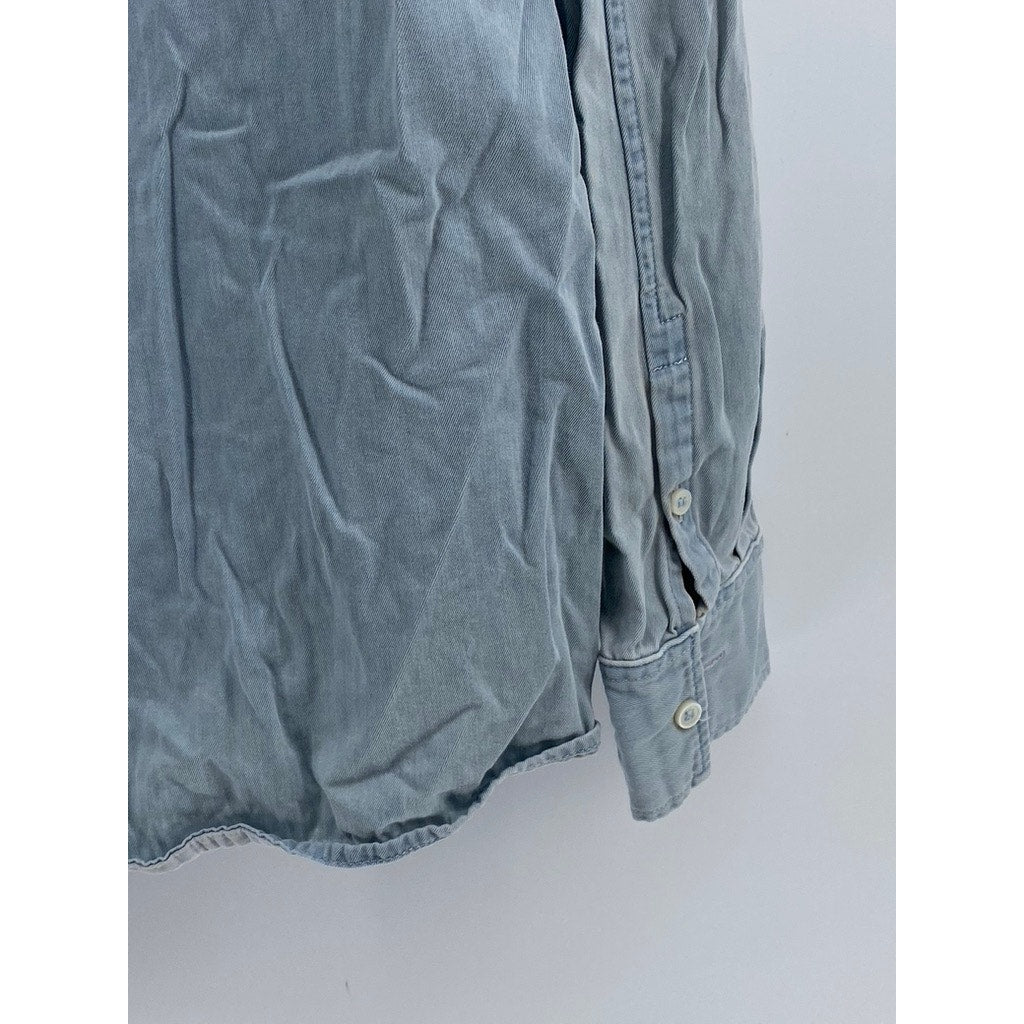 COS Men's Light Blue Button-Up Long Sleeve Regular-Fit Cotton Shirt SZ S