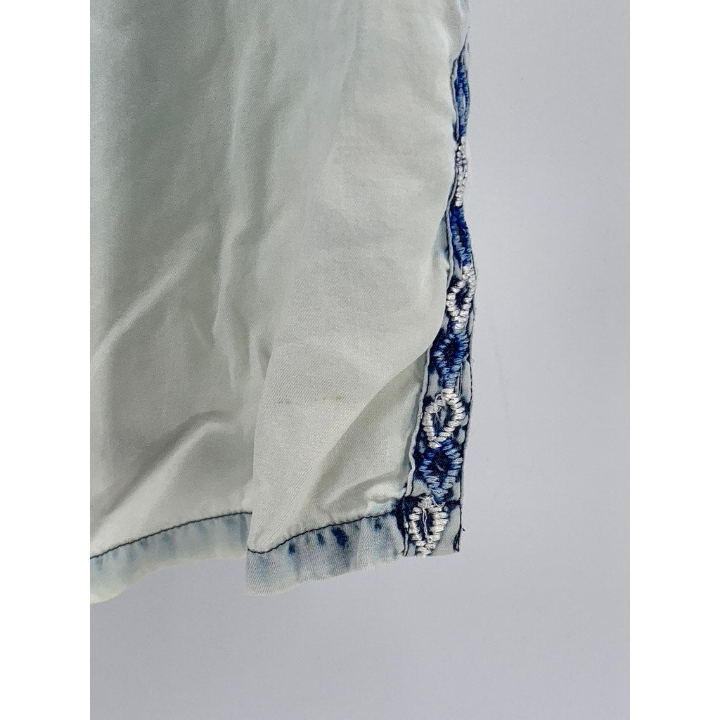 LUCKY BRAND Women's Blue Embroidered Split-Neck Tank Top SZ M