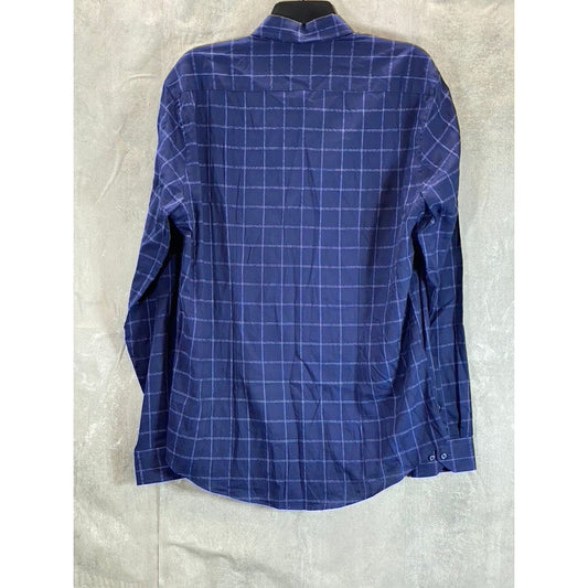 BEN SHERMAN Men's Navy Dobby Windowpane Stretch Skinny-Fit Dress Shirt SZ 16