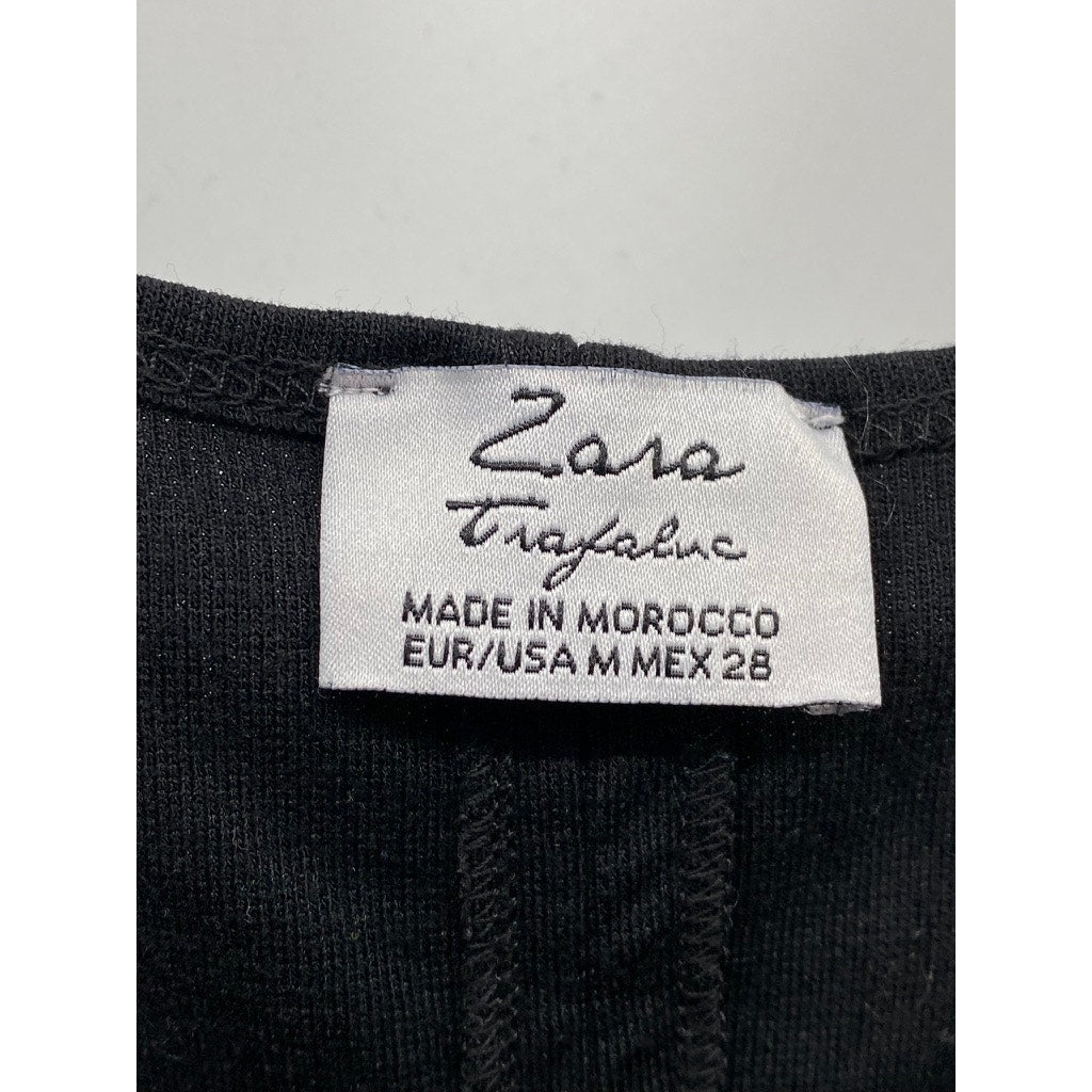 ZARA TRAFALUC Women's Black Solid Straight-Neck Bodycon Midi Dress SZ M