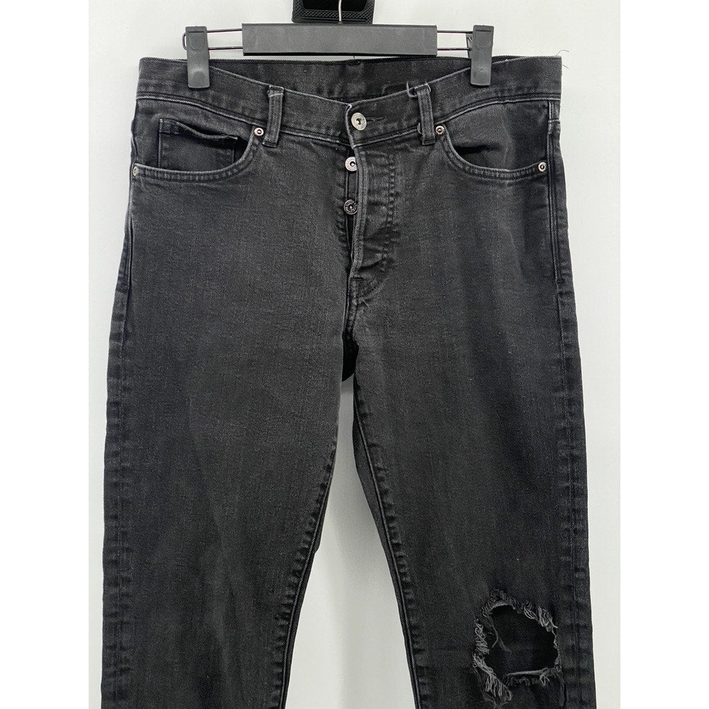 H&M Women’s Washed Black Button-Fly Distressed Slim & Denim Jeans SZ 32