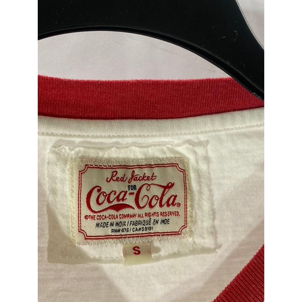 RED JACKET FOR COCA COLA Men's White-Red Logo Crewneck Short Sleeve T-Shirt SZ S