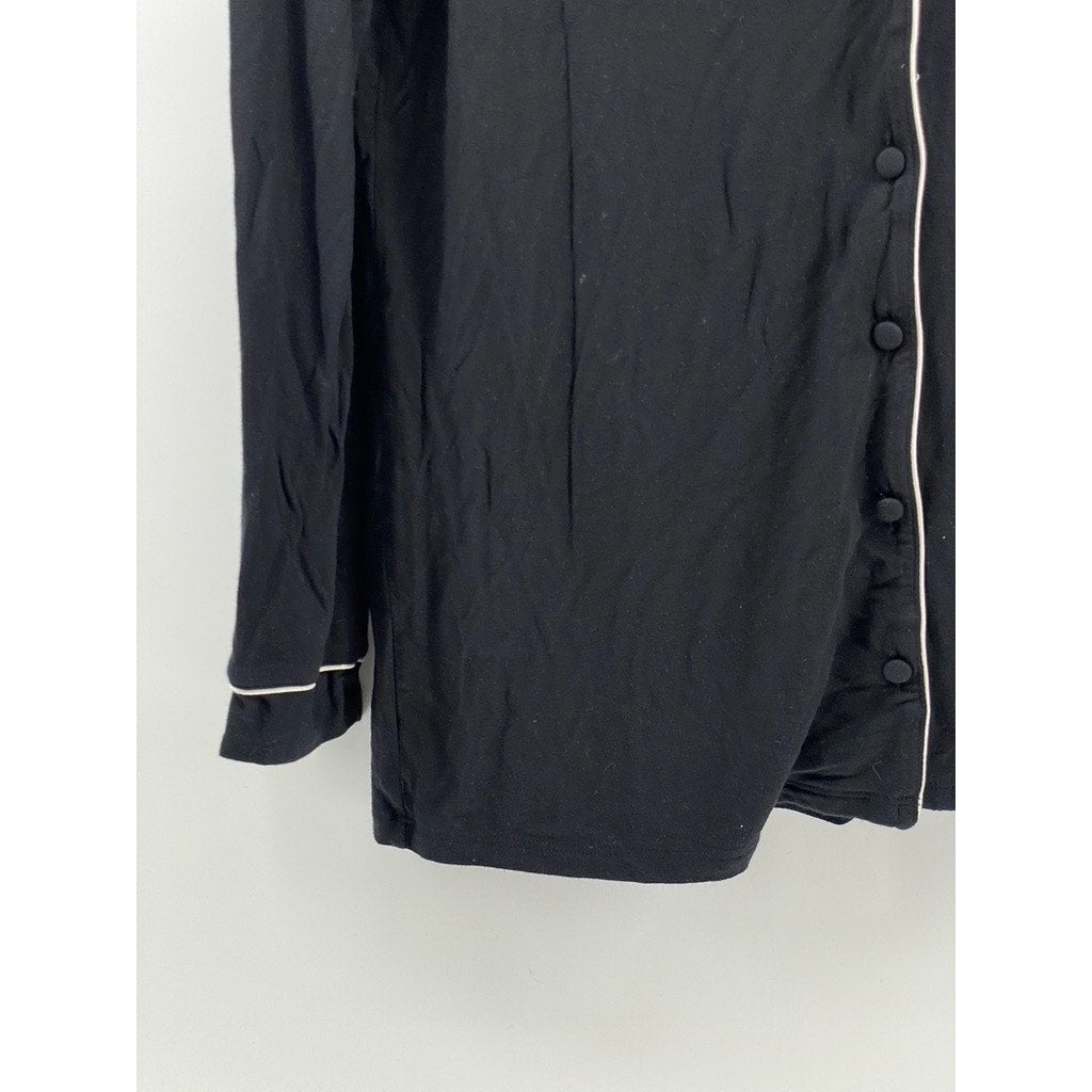 INTIMISSIMI Women's Black-White Trim Button-Up Long Sleeve Pajama Top SZ S