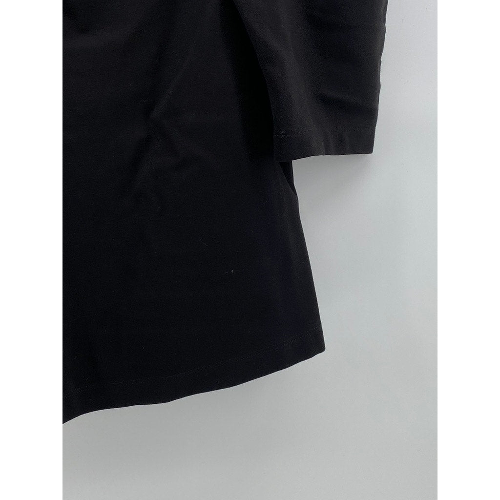 H&M Women's Black Solid Short Puff Sleeve Straight Neck Top SZ M