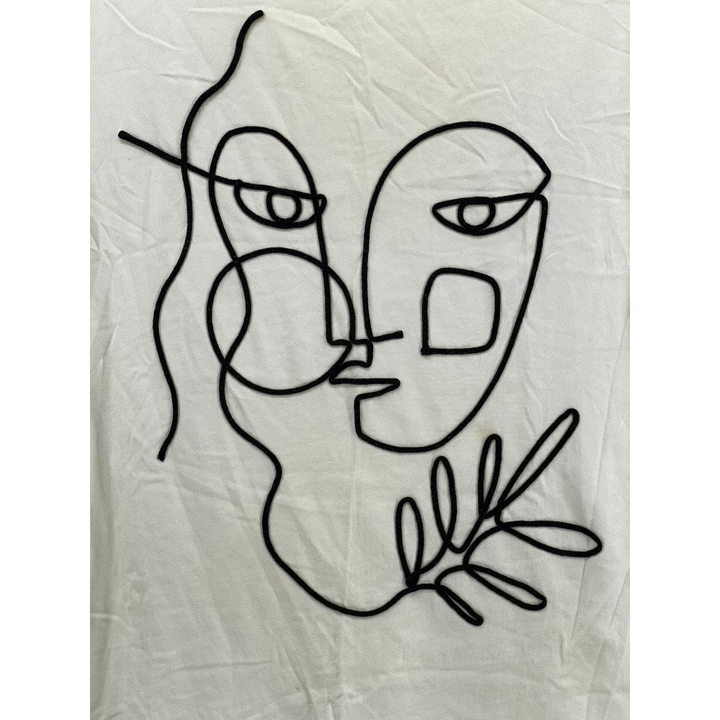 ZARA Women's White-Black Abstract Face Graphic Crewneck Short Sleeve Top SZ M