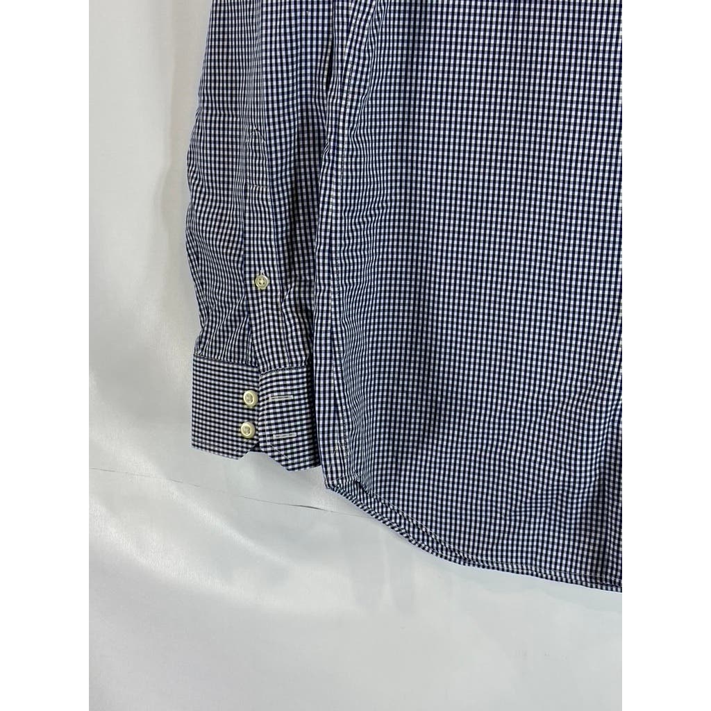 BANANA REPUBLIC Men's Navy Micro Gingham Slim-Fit No-Iron Button-Up Shirt SZ S