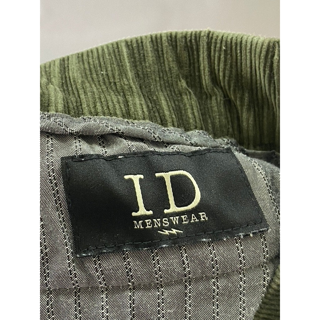 ID MENSWEAR Men's Dark Olive Green Corduroy Straight-Leg Pant SZ S