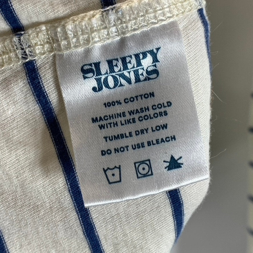 SLEEPY JONES Women's Cream/Navy Striped Crewneck Colorblock Pajama Top SZ XXS