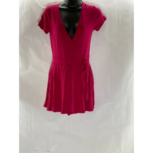 FOREVER 21 Women's Fuchsia Short Sleeve V-Neck Wrap Romper SZ M