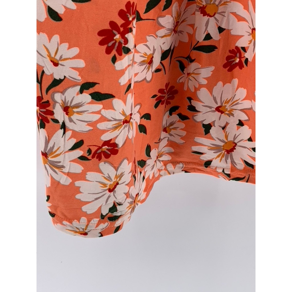 BUZZ Women's Orange Daisy Floral Scoop-neck Cross-Back A-Line Midi Dress SZ L