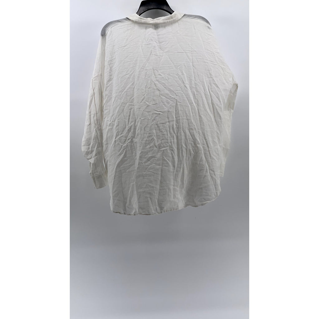PRIMARK Women's White Solid Button-Up Long Sleeve Collared Top SZ S