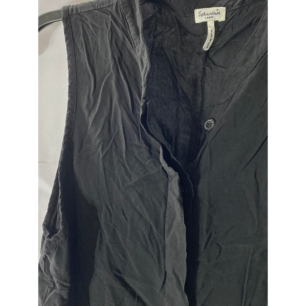 SPLENDID Women's Black Solid Half-Button Sleeveless Mini Shirt Dress SZ L