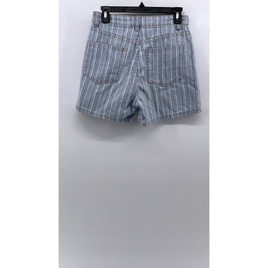 ZARA Women’s Blue-White Striped High-Rise Denim Casual Shorts SZ 27
