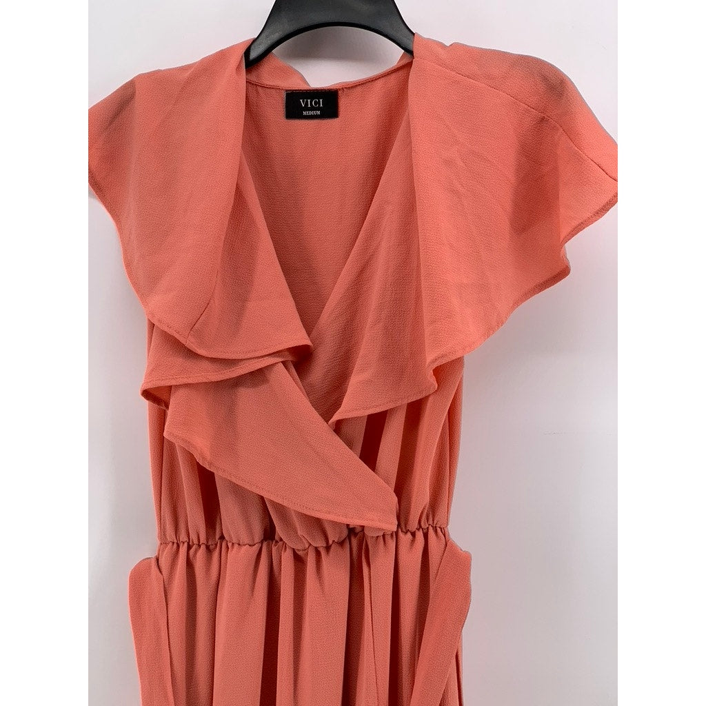 VICI Women's Peach Ruffle Belted Maxi Dress SZ M