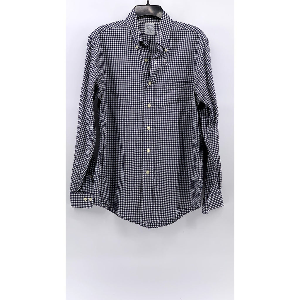 BROOKS BROTHERS Men's Blue-White Gingham Button-Up Original Polo Shirt SZ M