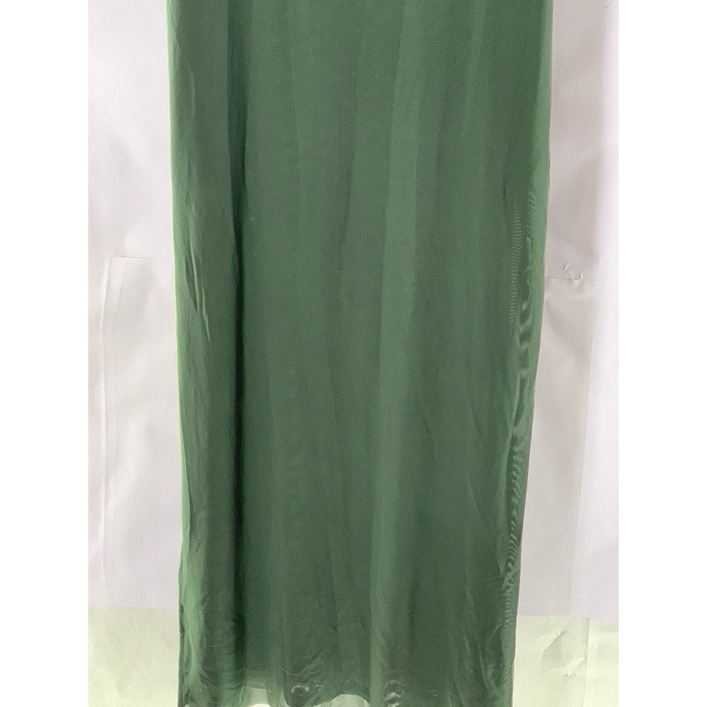 SILENCE + NOISE Women's Dark Green Dylan Off-The-Shoulder Sheer Maxi Dress SZ M