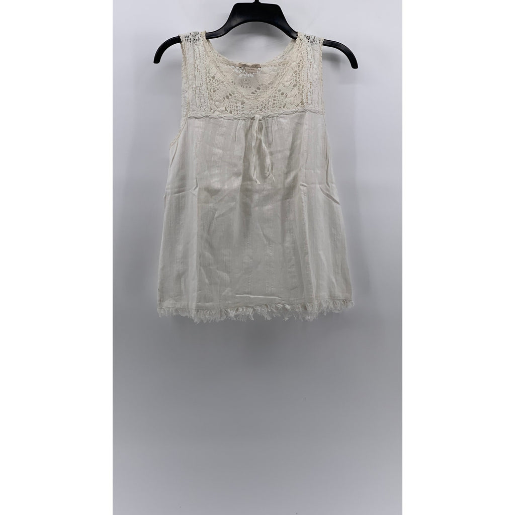 LUCKY BRAND Women's Ivory Knit Boho Ribbon V-Neck Tunic Top SZ M