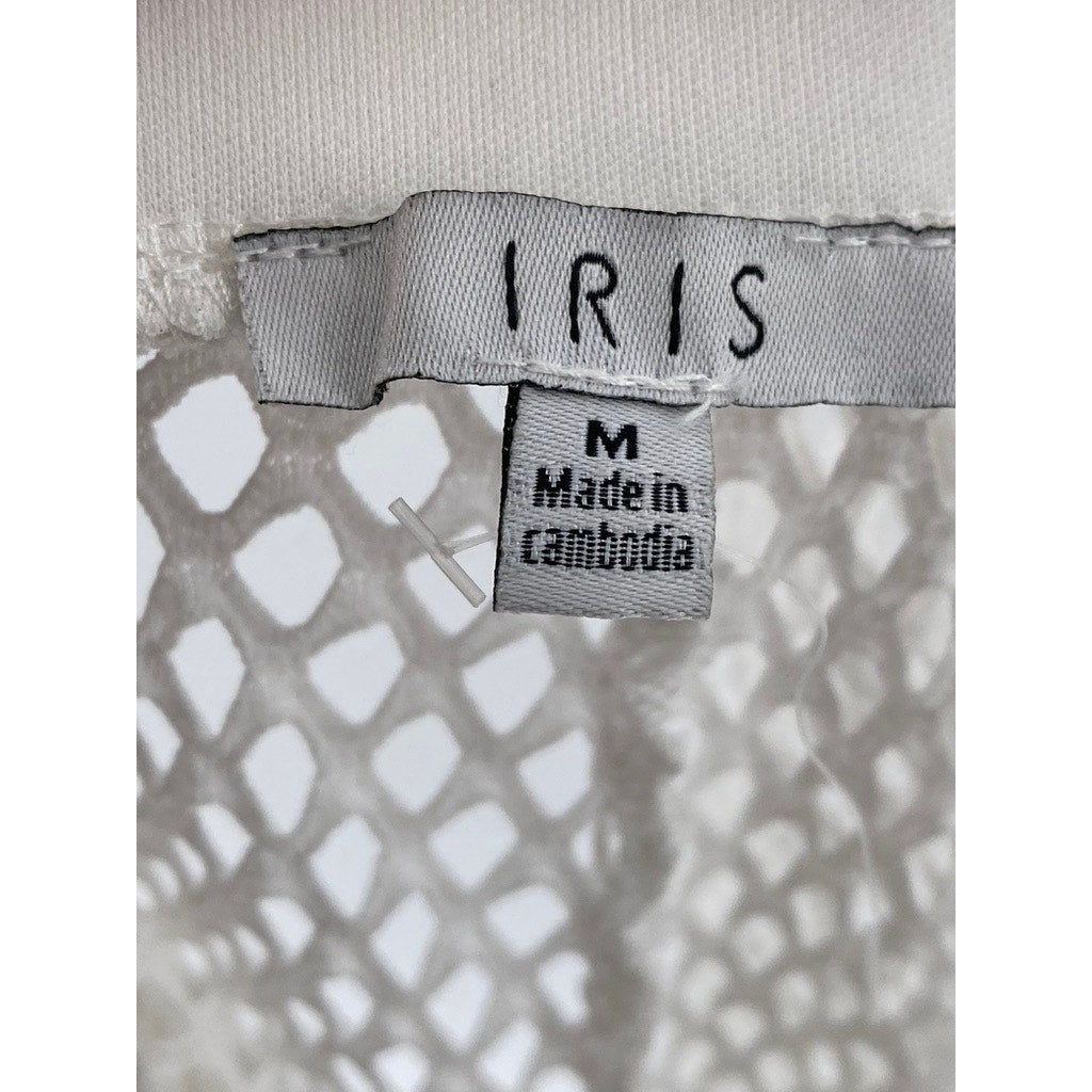 IRIS Women's White Diamond Mesh Pull-On Elastic Waist Wide-Leg Pant SZ M