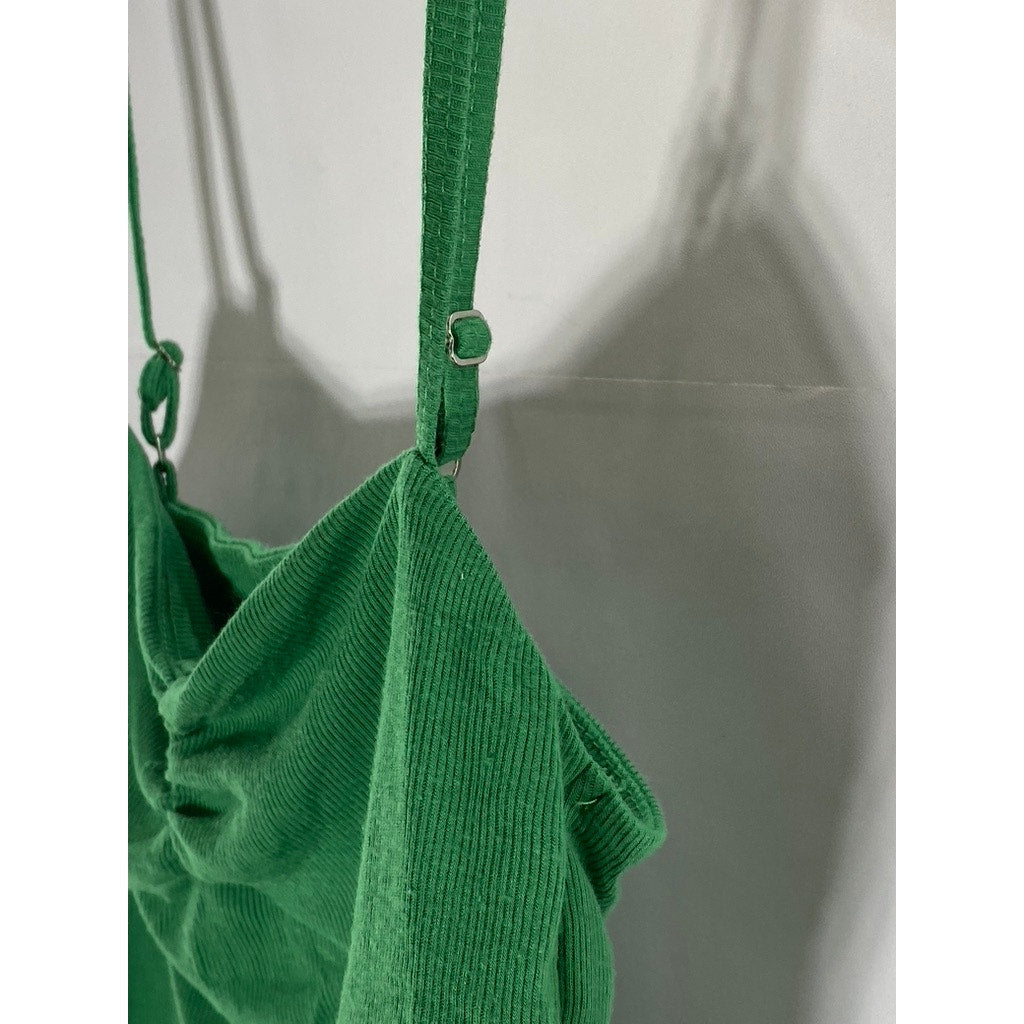 SUN-DEH Women's Dark Green Sweetheart Neck Adjustable Strap Ribbed Crop Top SZ S
