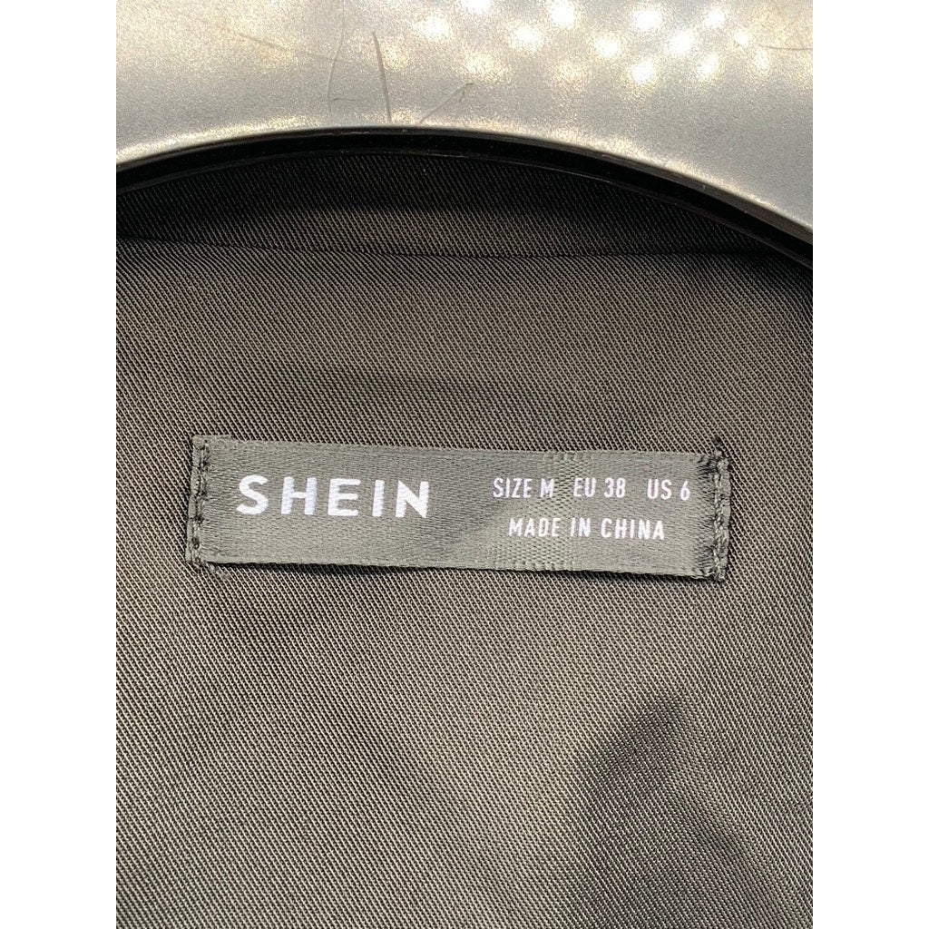 SHEIN Women's Black Solid Notch Collar Long Sleeve Tie-Front Cropped Blazer SZ 6
