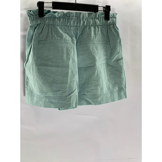 UNIQLO Women's Teal Cotton/Linen Relaxed-Fit Ruffle Drawstring Waist Shorts SZ S