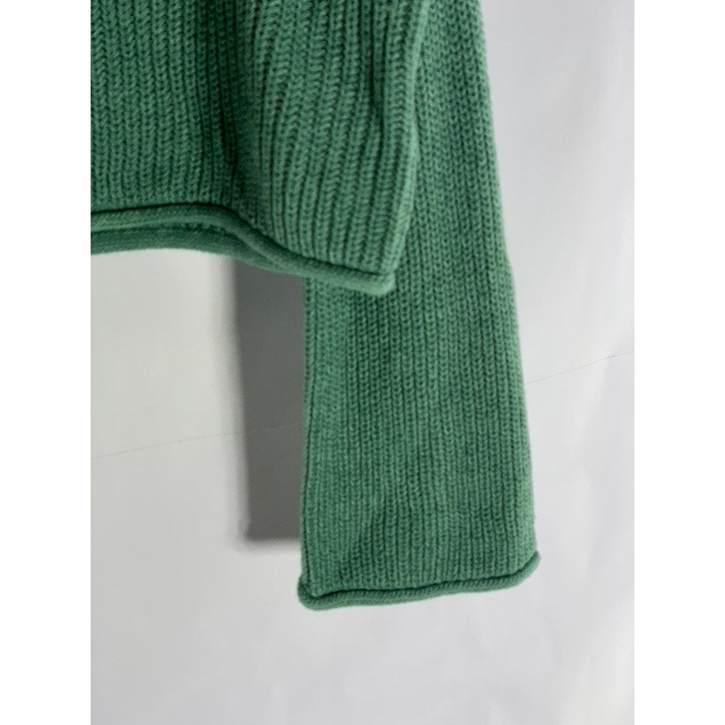 WILD FABLE Women's Dark Green Rib Knit Crewneck Long Sleeve Cropped Sweater SZ M
