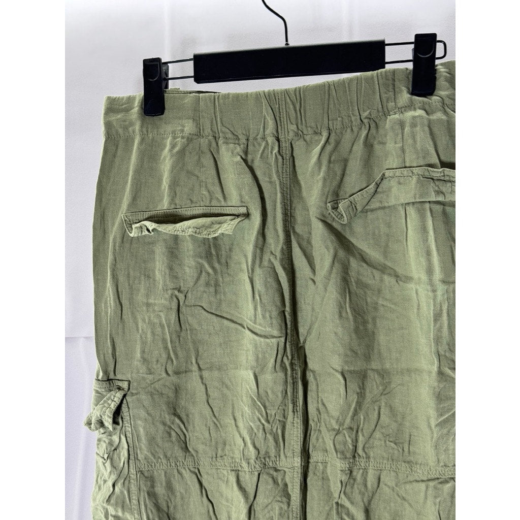 ZARA Women's Green Linen-Blend Front-Slit Midi Skirt SZ S