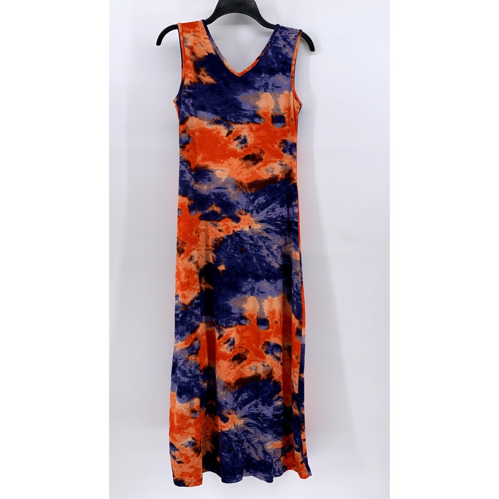 LOVE UNIVERSITY Women's Orange-Blue Tie-Dye V-Neck Tank Maxi Dress SZ M