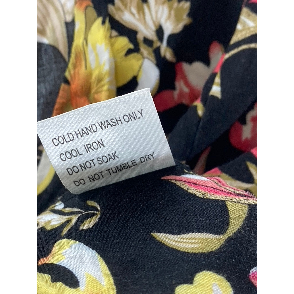 SEEK THE LABEL Women's Black Floral Tie-Front Tiered Short Sleeve Crop Top SZ XS